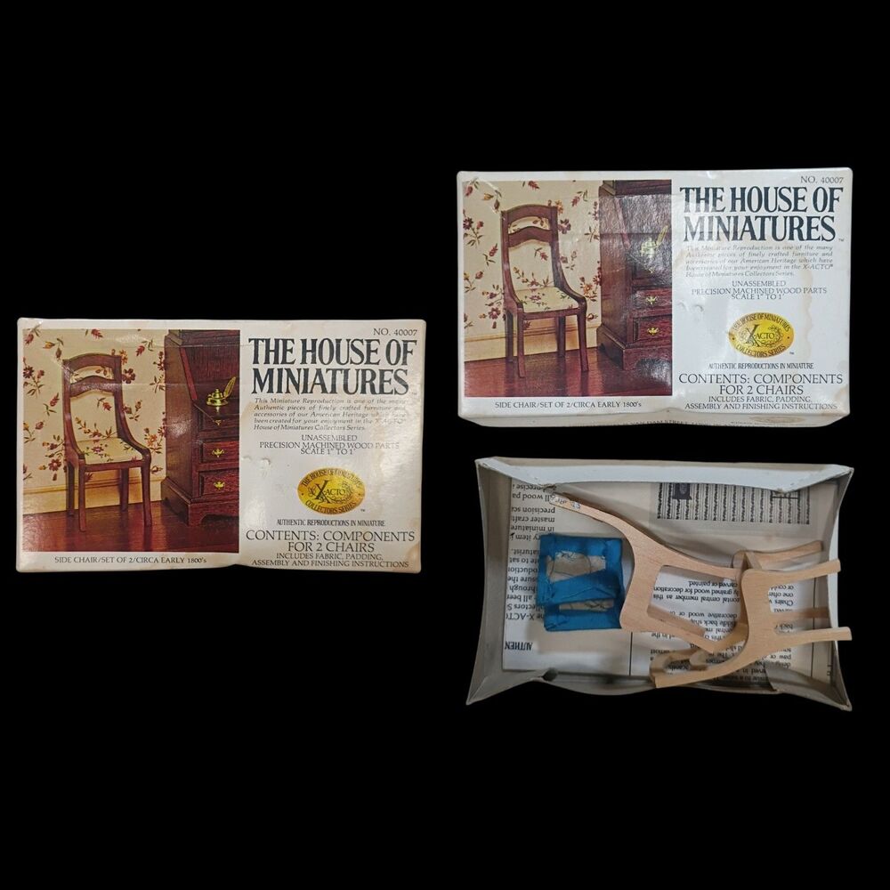 Vintage Dollhouse Miniatures Wood Furniture DIY Kit 2pc Side Chair Assembled
